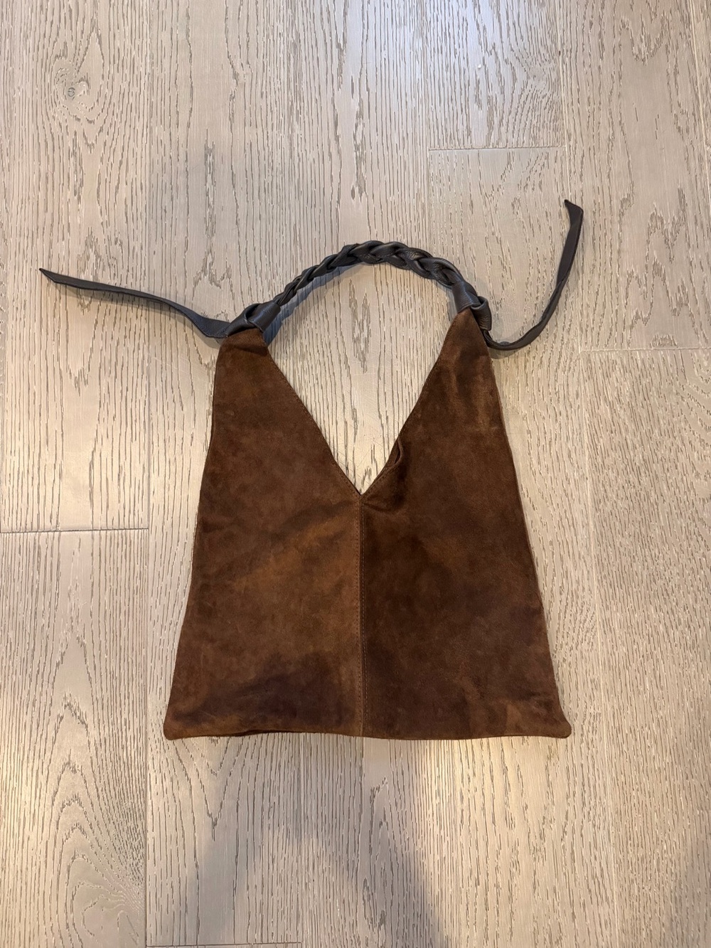 Brown Suede Tote Bag with Braided Strap